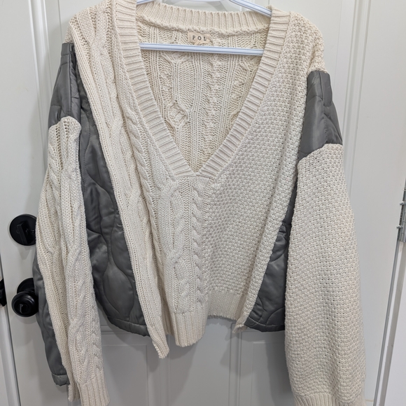 POL Sweaters - POL Women's Quilted Waffle Cable Knit Patchwork High-low Top Long Sleeve
